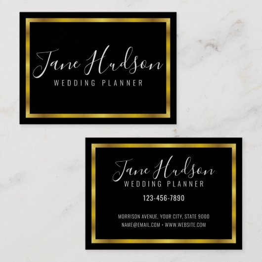 Elegant zwart goud minimalistisch bewerkbaar 3.5x2 visitekaartje (Voorkant / Achterkant)