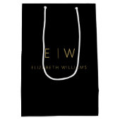 Elegant Zwart Goud Minimalistische Monogram Naam Medium Cadeauzakje (Achterkant)