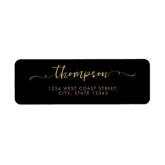 Elegant Zwart Goud Minimalistische Script naam Etiket (Voorkant)