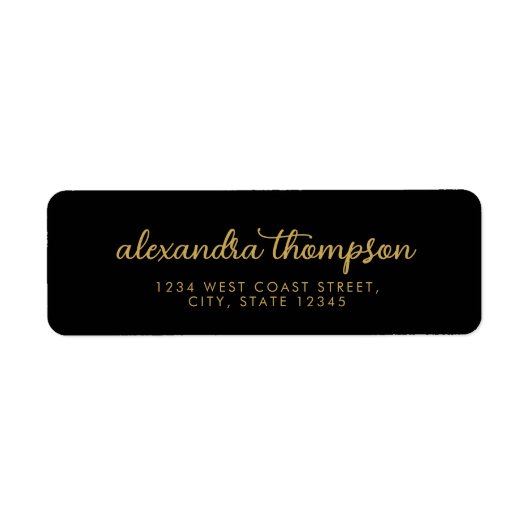 Elegant Zwart Goud Minimalistische Script naam Etiket (Voorkant)