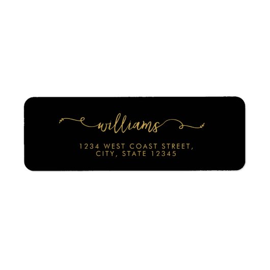 Elegant Zwart Goud Minimalistische Script naam Etiket (Voorkant)