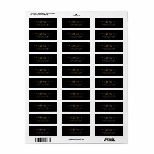 Elegant Zwart Goud Minimalistische Script naam Etiket (Full Sheet)