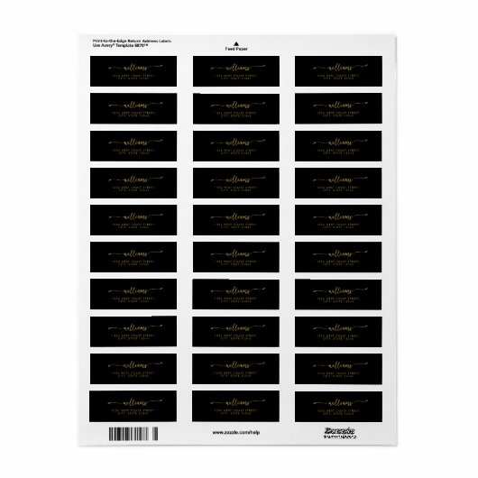 Elegant Zwart Goud Minimalistische Script naam Etiket (Full Sheet)