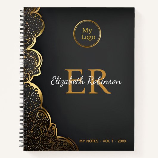 Elegant Zwart goud modern Chic business logo Notitieboek (Voorkant)