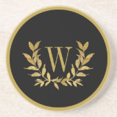 Elegant Zwart Goud Modern Monogram Chic Zandsteen Onderzetter (Voorkant)