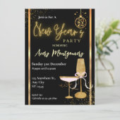 Elegant Zwart Goud Modern Nieuwjaarsfeest Kaart (Staand voorkant)