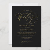 Elegant Zwart Goud Modern Script Bruiloft Uitnodig Kaart (Voorkant)