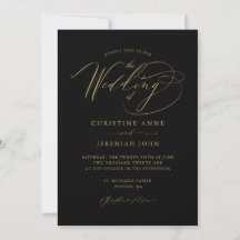 Elegant Zwart Goud Modern Script Bruiloft Uitnodig