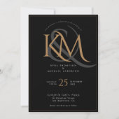 Elegant Zwart Goud Modern Script Monogram Bruiloft Kaart (Voorkant)