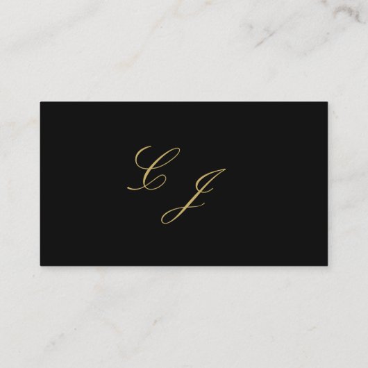 Elegant Zwart Goud Modern Script Monogram Bruiloft Plaatskaartje (Achterkant)