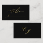 Elegant Zwart Goud Modern Script Monogram Bruiloft Plaatskaartje (Voorkant / Achterkant)