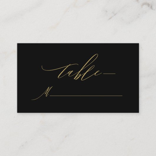 Elegant Zwart Goud Modern Script Monogram Bruiloft Plaatskaartje (Voorkant)