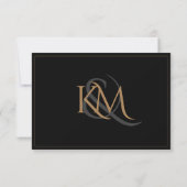 Elegant Zwart Goud Modern Script Monogram Bruiloft RSVP Kaartje (Achterkant)
