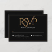 Elegant Zwart Goud Modern Script Monogram Bruiloft RSVP Kaartje (Voorkant / Achterkant)