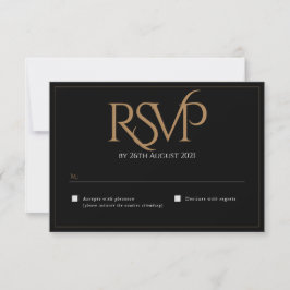 Elegant Zwart Goud Modern Script Monogram Bruiloft RSVP Kaartje