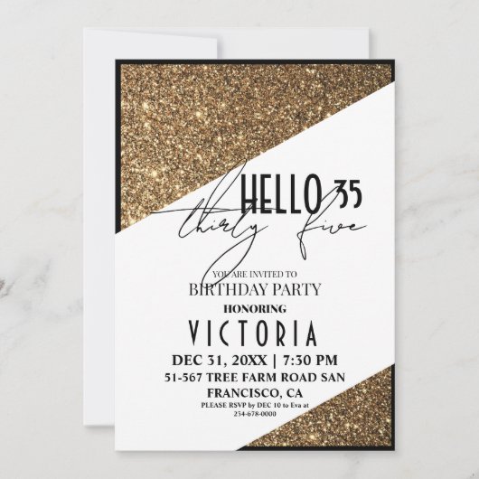 Elegant Zwart Goud Modern Verjaardagsfeest Kaart (Voorkant)