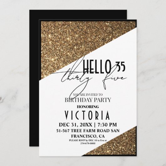 Elegant Zwart Goud Modern Verjaardagsfeest Kaart (Voorkant / Achterkant)