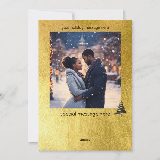 Elegant Zwart Goud Moderne Boom | Foto Kerstmis Feestdagenkaart (Achterkant)