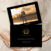 Elegant zwart goud monogram botanische kam save the date