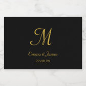 Elegant Zwart & Goud Monogram Bruiloft Favor Mini Sparkling Wijnetiket (Enkel label)