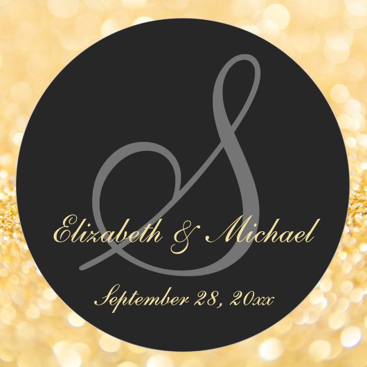 Elegant Zwart Goud Monogram Bruiloft Save the Date Ronde Sticker