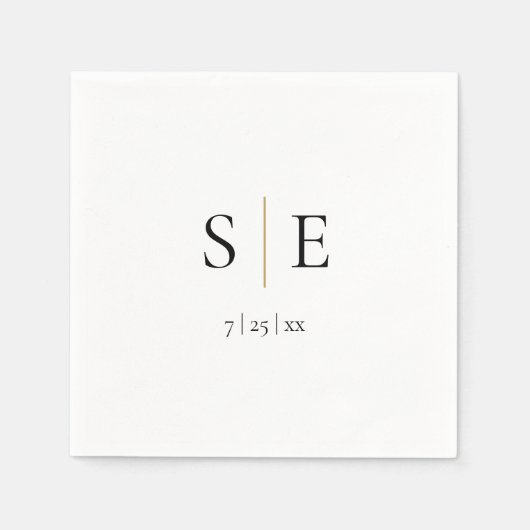 Elegant Zwart Goud Monogram Bruiloft Servetten (Voorkant)