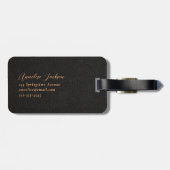 Elegant zwart goud monogram en naam script bagagelabel (Achterkant horizontaal)
