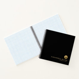 Elegant Zwart Goud Monogram Grafiekpapier Notitieboek