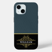 Elegant Zwart Goud Monogram Grijs Pinstripe Case-Mate iPhone Case (Achterkant)