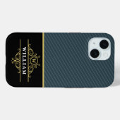 Elegant Zwart Goud Monogram Grijs Pinstripe Case-Mate iPhone Case (Achterkant (horizontaal))