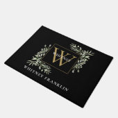 Elegant zwart goud monogram groen gebladerte deurmat (Schuin)