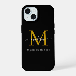 Elegant Zwart Goud Monogram Initiaal Grappig Scrip iPhone 15 Case