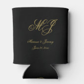Elegant Zwart Goud Monogram Kalligrafie Bruiloft Blikjeskoeler (Achterkant)