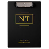 Elegant Zwart Goud Monogram Kantoor Accessoire Klembord (Voorkant)