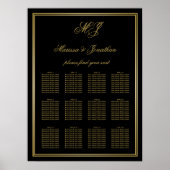 Elegant Zwart Goud Monogram Lijst Trouwzitting Poster (Voorkant)