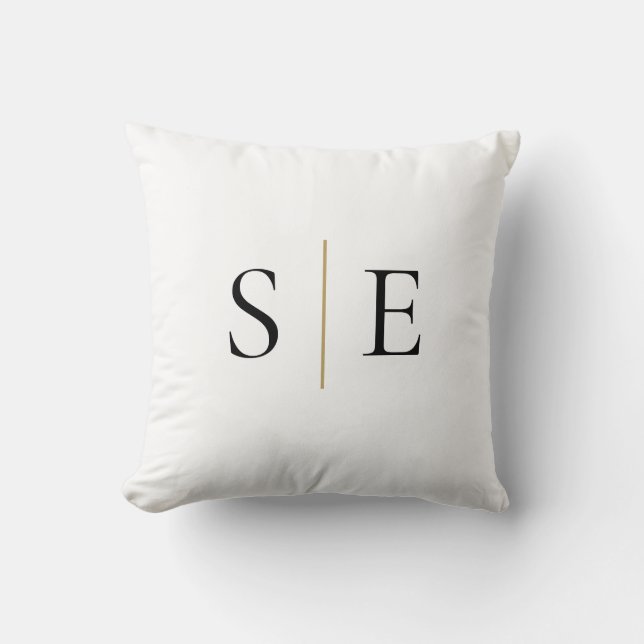 Elegant Zwart Goud Monogram Minimalistisch Kussen (Voorkant)