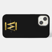 Elegant zwart & goud monogram modern script iPhone hoesje (Achterkant horizontaal)