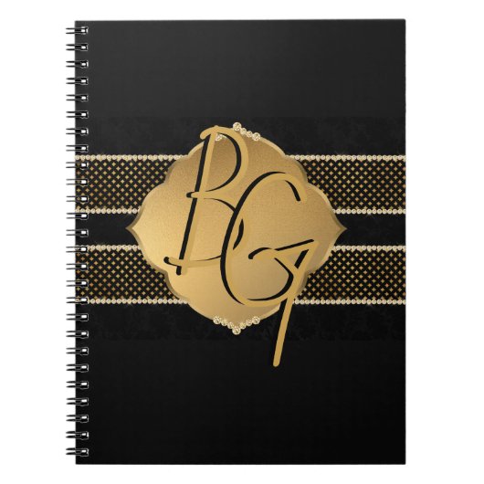 Elegant zwart goud monogram ontwerp notitieboek (Voorkant)