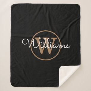 Elegant zwart goud monogram schrift sherpa deken