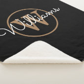 Elegant zwart goud monogram schrift sherpa deken (3/4)