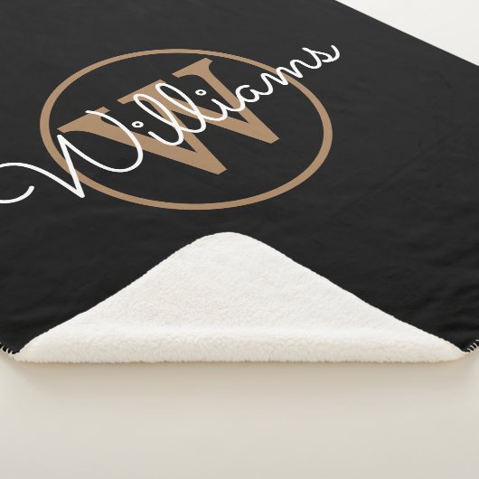 Elegant zwart goud monogram schrift sherpa deken (3/4)
