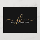 Elegant Zwart Goud Monogram Script Initialen Briefkaart (Voorkant)