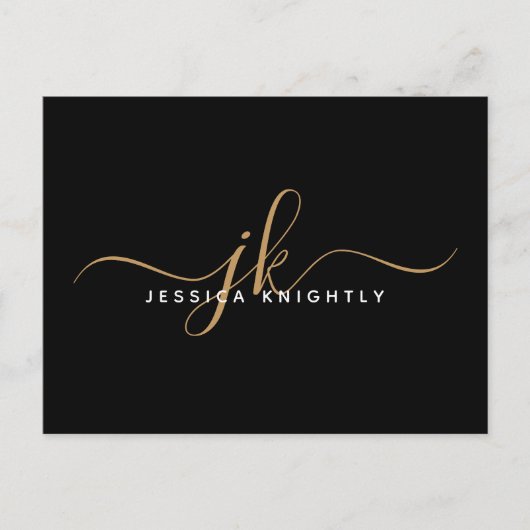 Elegant Zwart Goud Monogram Script Initialen Briefkaart (Voorkant)