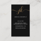 Elegant Zwart Goud Monogram Script Initialen Visitekaartje (Achterkant)