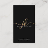 Elegant Zwart Goud Monogram Script Initialen Visitekaartje (Voorkant)