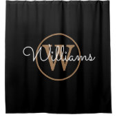 Elegant zwart goud monogram script naam douchegordijn (Voorkant)