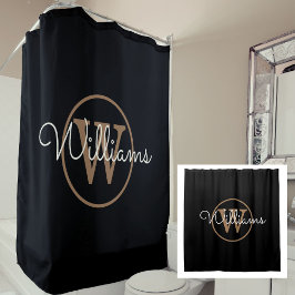 Elegant zwart goud monogram script naam douchegordijn