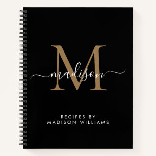 Elegant zwart goud monogram Script Naam Recept Notitieboek