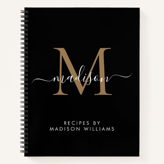Elegant zwart goud monogram Script Naam Recept Notitieboek (Voorkant)
