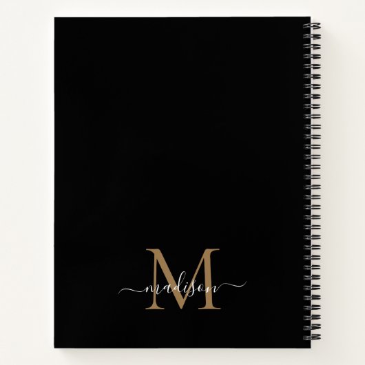 Elegant zwart goud monogram Script Naam Recept Notitieboek (Achterkant)